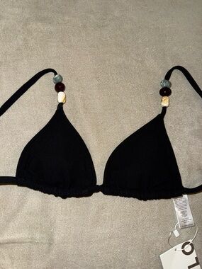 Willow Black Beaded Triangle String Bikini TOP ONLY